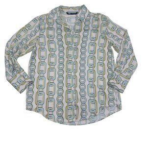 Zara All Over Chain Print Flowy Lightweight V-Neck Button Down Women's Size S